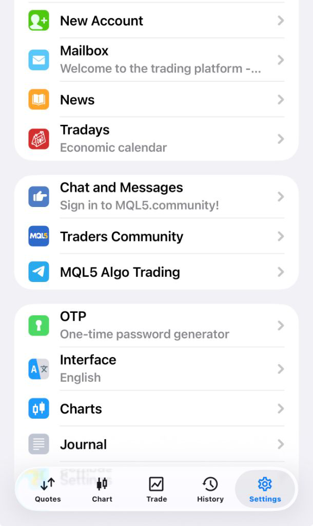 Abra o MetaTrader 5: tela demonstrativa